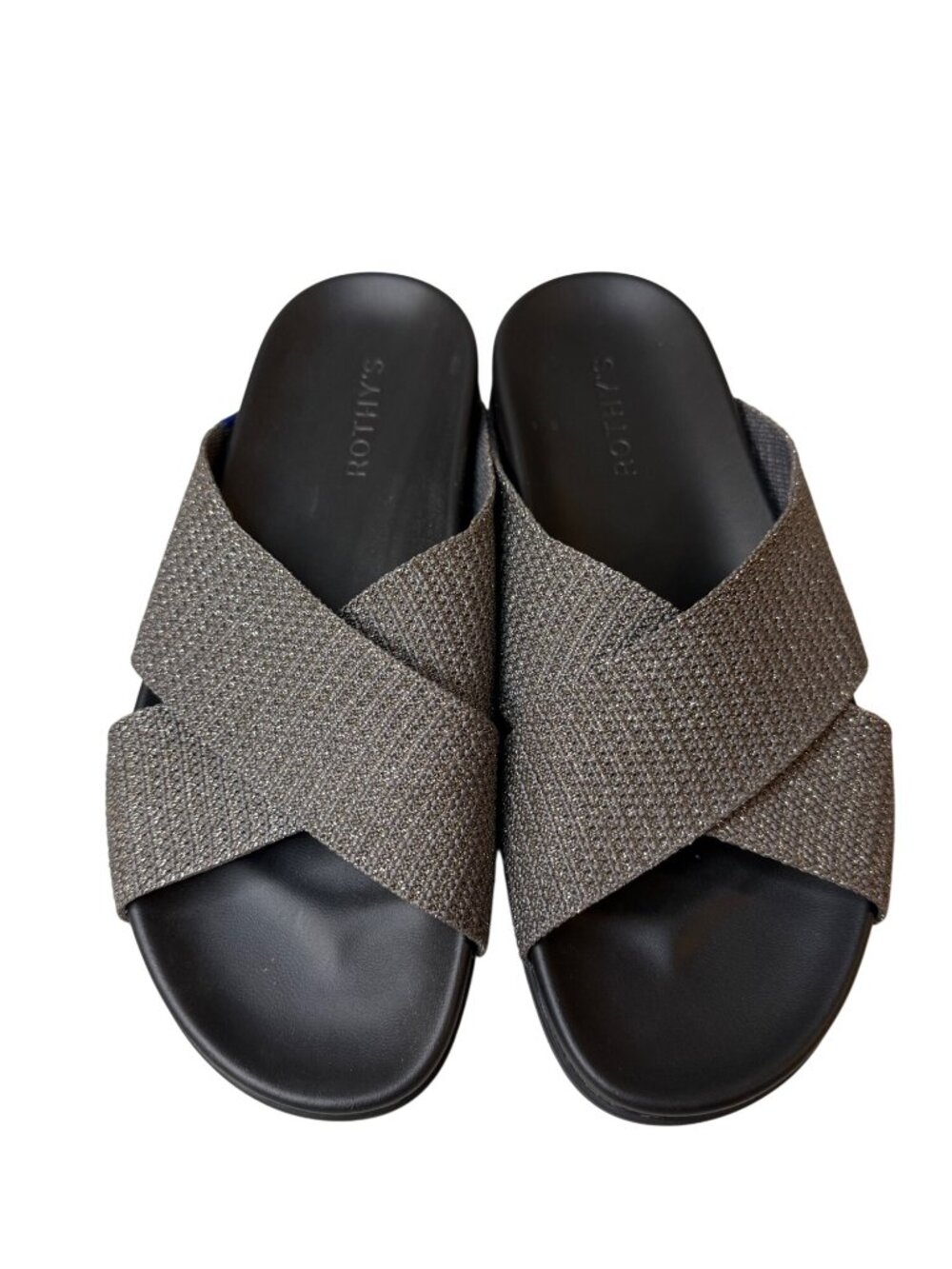 Rothy’s The Weekend Slide Silver Sand Metallic Grey Slide Sandals Womens Size 8